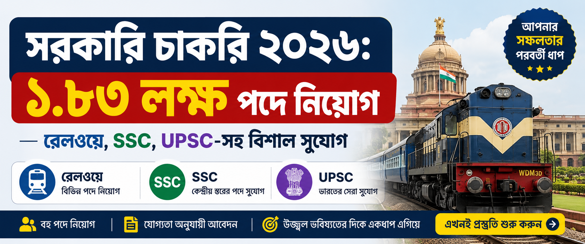 সরকারি চাকরি ২০২৬ - ১.৮৩ লক্ষ পদে নিয়োগ