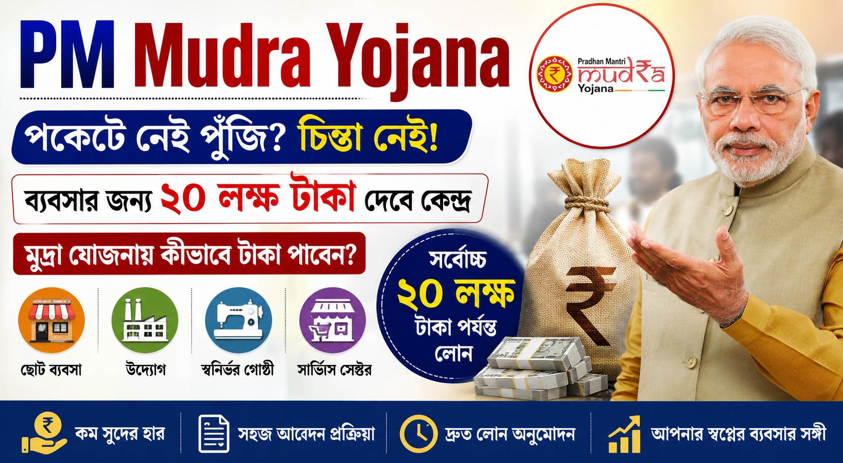 PM Mudra Yojana ২০ লক্ষ টাকা লোন